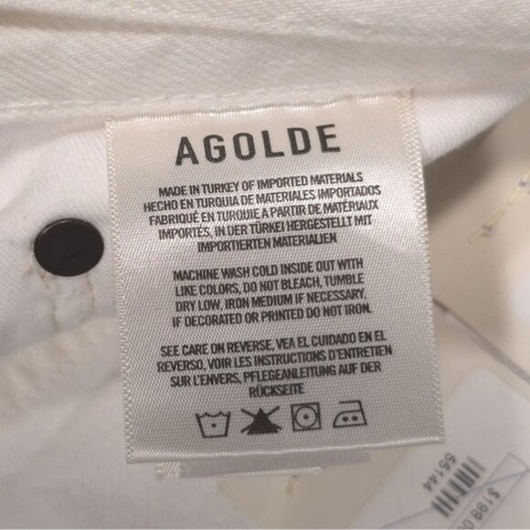 NWT AGOLDE Women’s Riley Crop High Rise Straight Jeans White Slant Distressed 27 - Picture 15 of 16